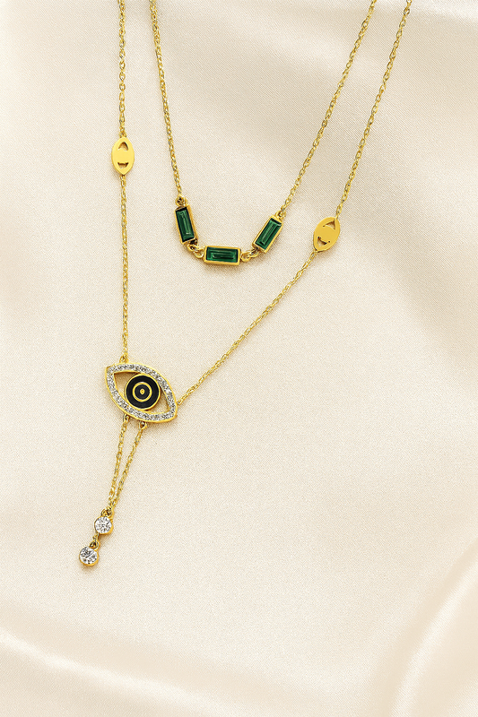 Emerald Shield Charm Necklace