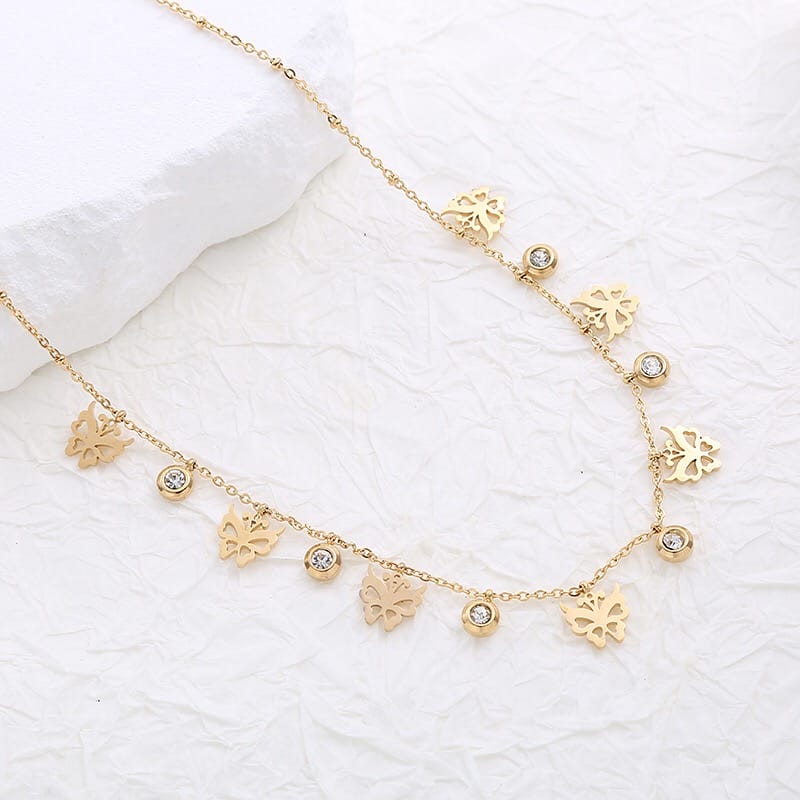 Charm Necklace - Butterfly and Diamond