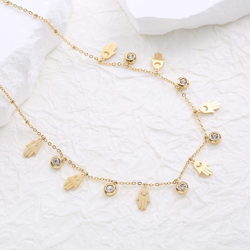 Charm Necklace - Hamsa Palm and Diamond