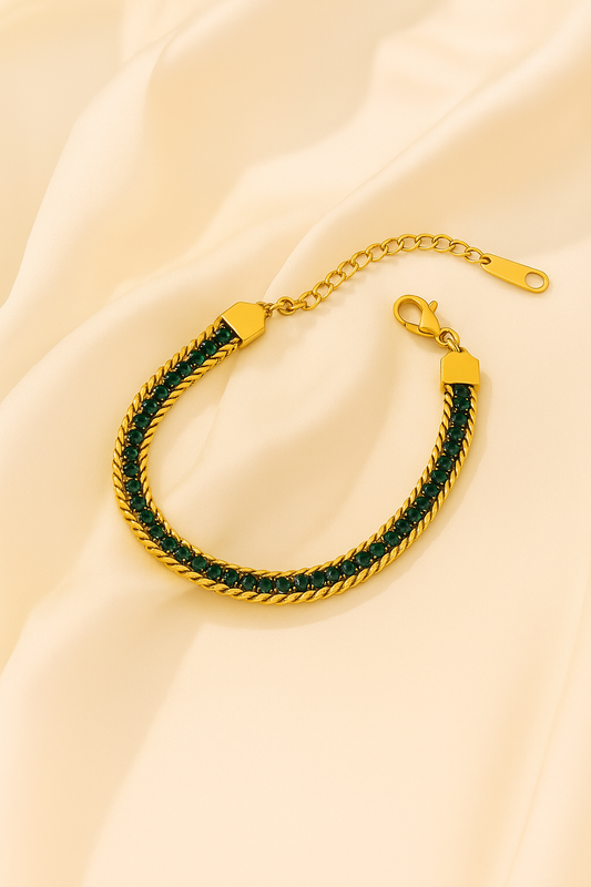 Luxe Radiance Zircon Bracelet – Ruby & Emerald Edition