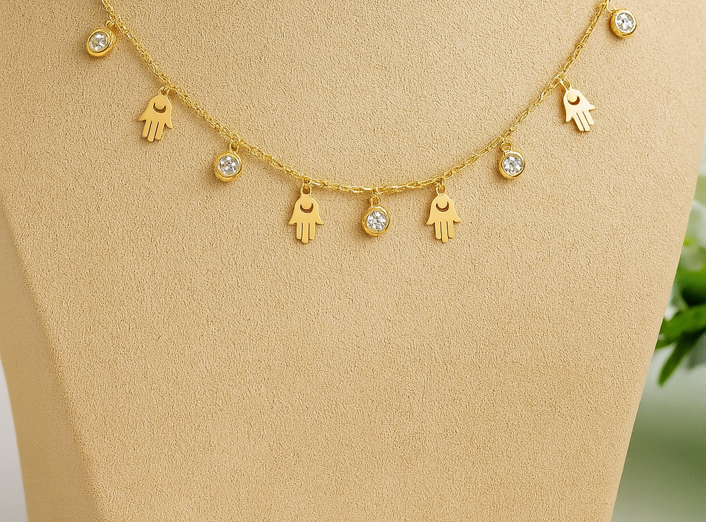 Charm Necklace - Hamsa Palm and Diamond