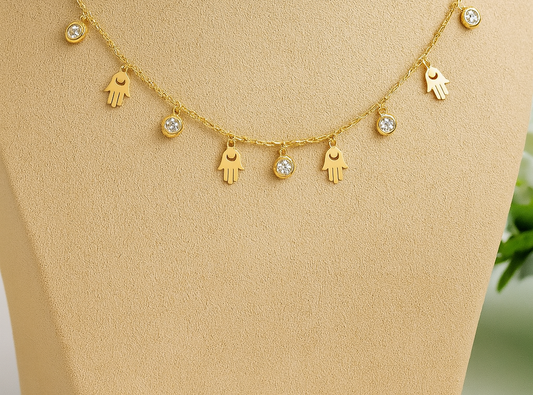 Charm Necklace - Hamsa Palm and Diamond