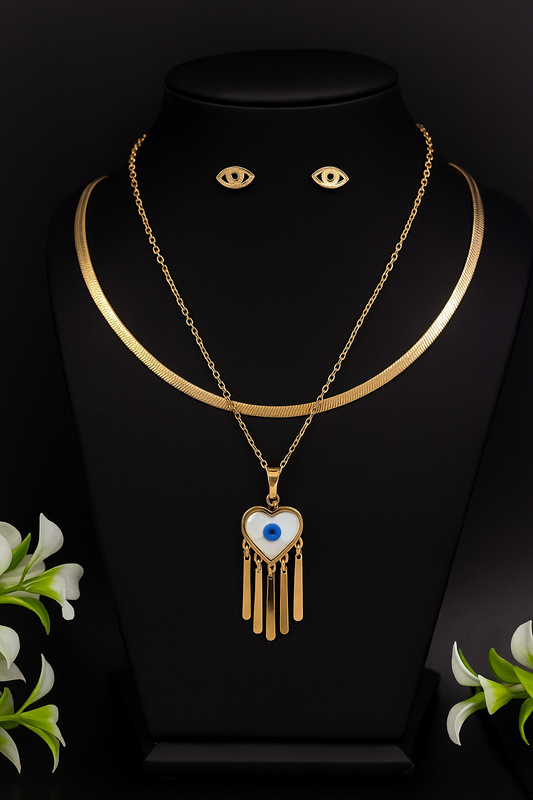 Mystic Heart Evil Eye Necklace Set