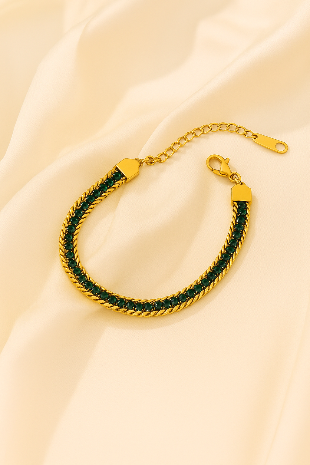 Luxe Radiance Zircon Bracelet – Ruby & Emerald Edition