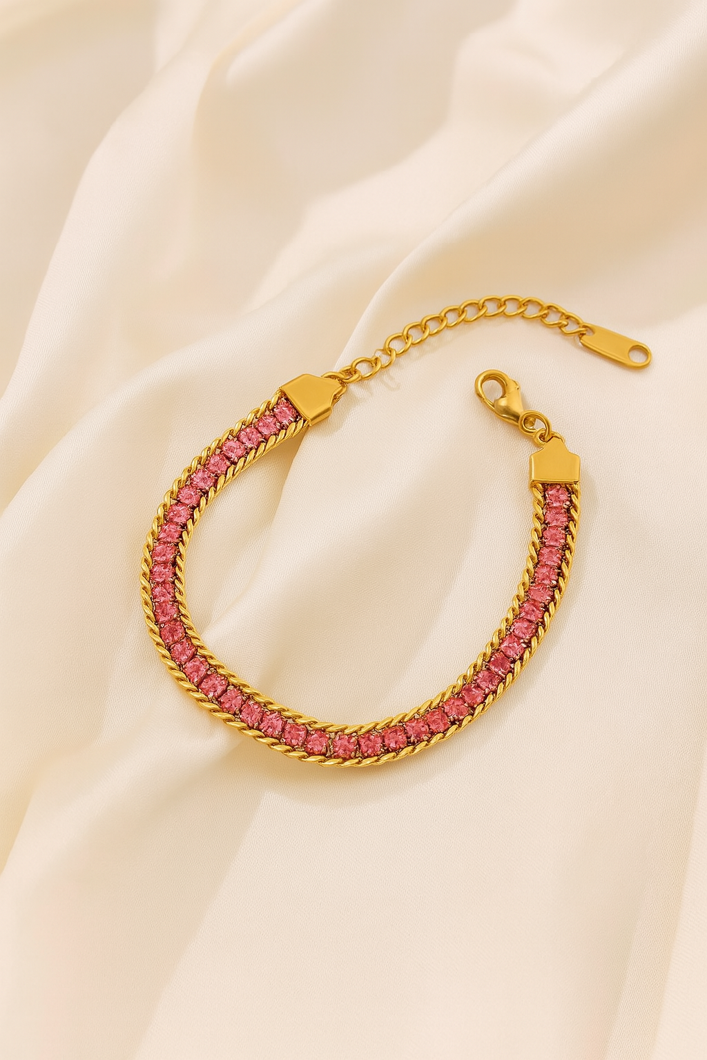 Luxe Radiance Zircon Bracelet – Ruby & Emerald Edition